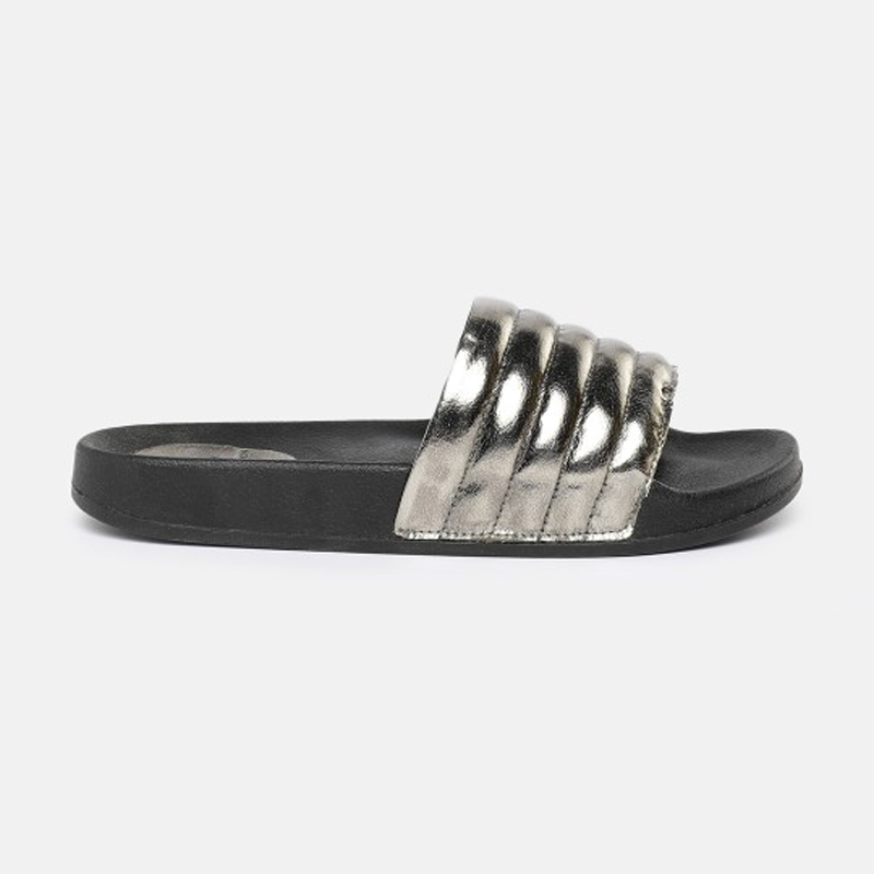 Women Metallic Quilted Sliders